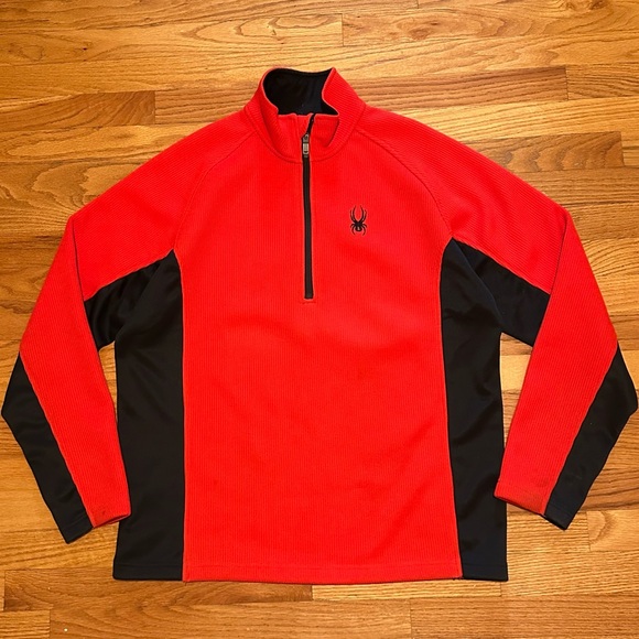Spyder Core Men’s Orange Half Zip Thermal Waffle Pullover Sweater Jacket Large - Picture 1 of 4